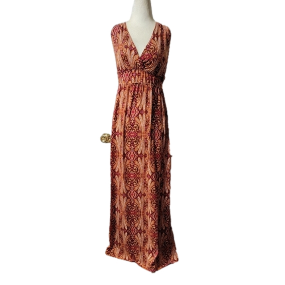 ALLISON BRITTNEY orange print halter top maxi dress, Size Small